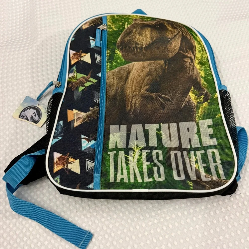 Jurassic World T-Rex Nature Takes Over Backpack Blue Black Dinosaur Bag NEW